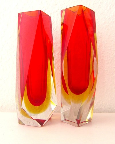 2 Murano Modernist Block Vasen Mandruzatto facettiert Sommerso Design F.Poli - Bild 11 von 11