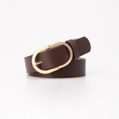 Women Metal Gold Oval Buckle Skinny Faux Leather Jeans Belt  display picture 1