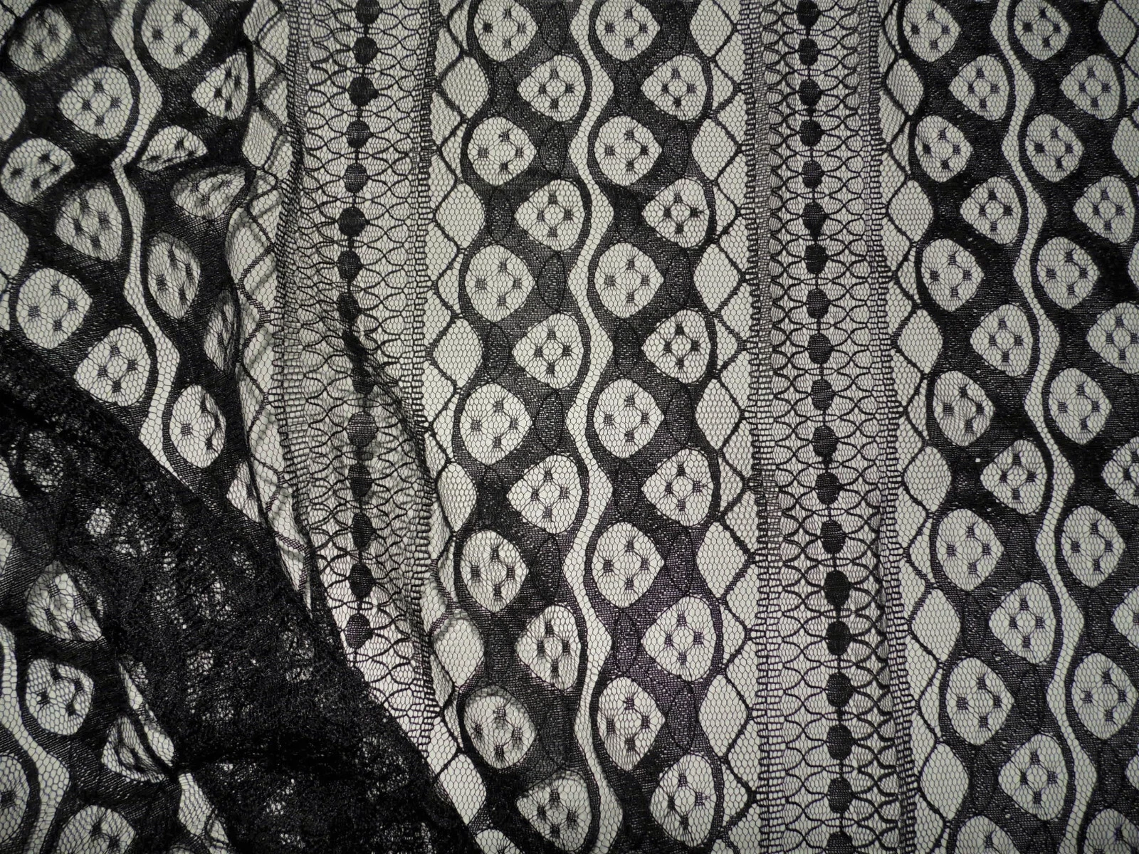 Embroidered Lace Apparel Fabric Sheer Black Striped Abstract EE107 image 1