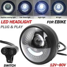 For Ebike Headlight Kit 12~80V 9W LED Switch Hight Beam Low Beam DRL Plug N Play