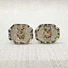 Figural Sitting Man Icon Cufflinks Vintage Sterling Silver Two-Tone Carved