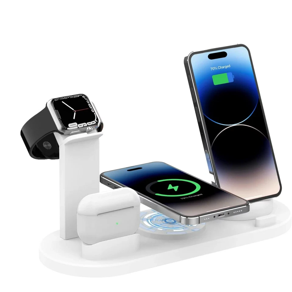 6 in 1 Fast Multi Function Charging Stand Wireless Phone Charging Station Silver - Image 3 of 4