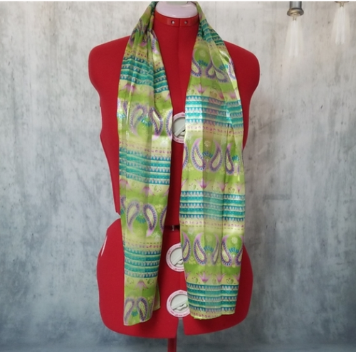 blue green pink paisley satin scarf lightweight - Picture 6 of 12