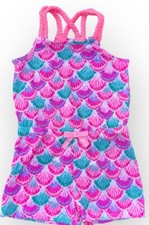 Tommy Bahama Girls Romper Cotton White Pink Teal Shells Tropical Sparkles  5/6