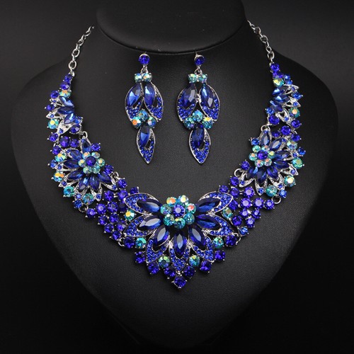 Fashion Flower Women Statement Necklace Earring Crystal Jewelry Set Bridal Gifts - 第 57/661 張圖片
