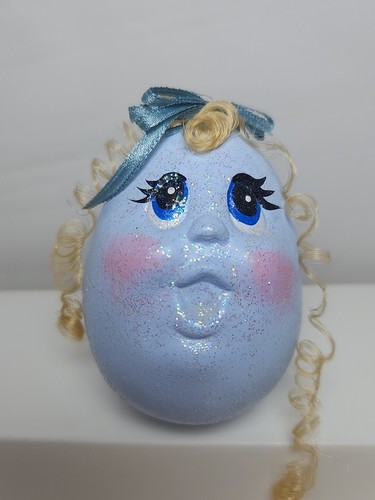 Vtg Anthropomorphic Lady Egg Noggin Shelf Sitter Figurine Blue Ceramic 3.25" H - Picture 2 of 7
