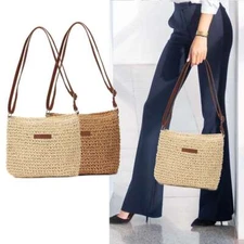 Summer Straw Crossbody Bag Women Beach Woven Shoulder Handbag Purse