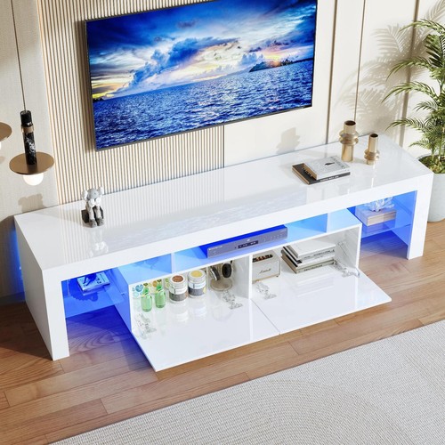 Sleek LED White Console Table Stand For TVs Up To 70" Entertainment Unit Drawers - Picture 24 of 24