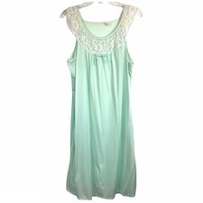Vintage Turquoise White Lace Slip Dress Nightgown Peignoir Negligee Women Size L