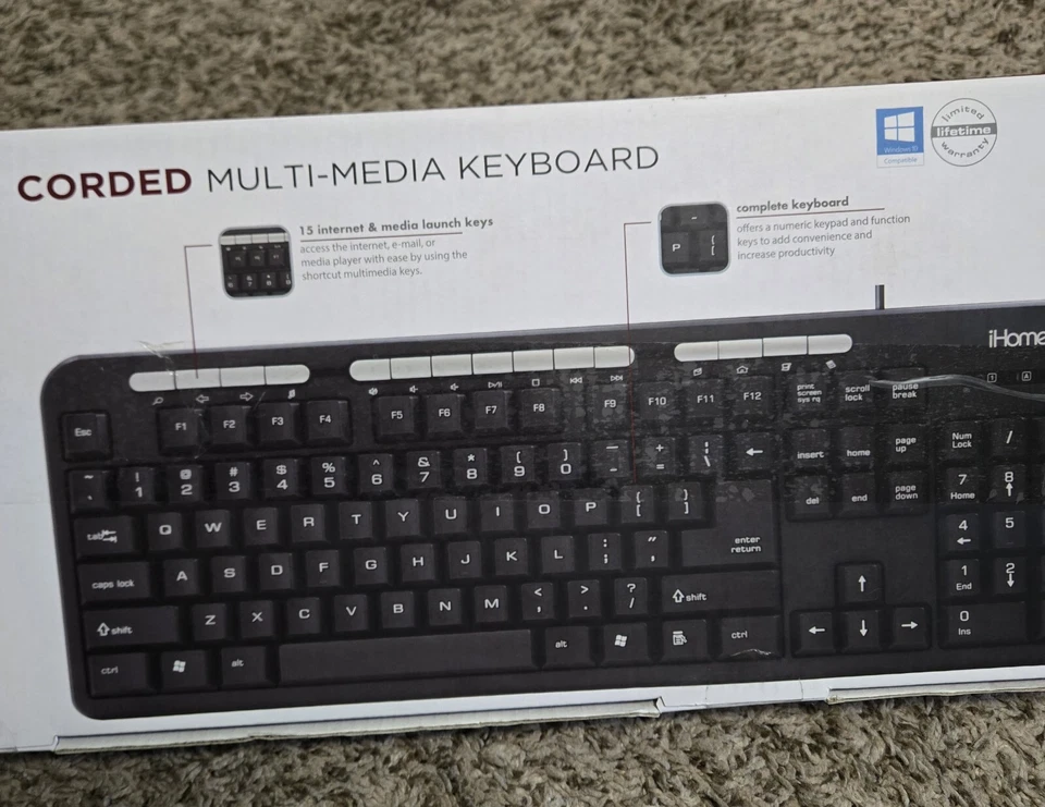 iHome USB Wired Keyboard with Multimedia Controls Plug & Play, New in Box - Image 2 of 4