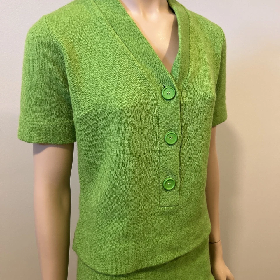 Conjunto de 2 piezas de falda de mohair de lana verde lima tejido Kimberly vintage traje años 40 50 raro Foto 2 de 4