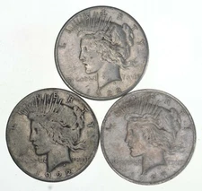(3 Coins) US Peace Silver Dollar Collection 1922-1935 Era Lot 90% Coin Cull