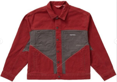 Supreme 2-Tone Paneled Denim Jacket Red Sz Large