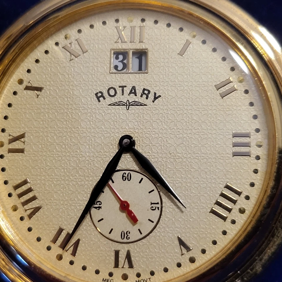 New Rare ROTARY Pocket Watch with Chain  with Day of Month Never Worn or Carried - Image 2 of 4