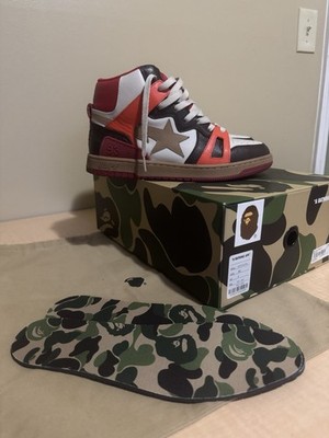 A Bathing Ape Bape Sta 93 Hi Red White Camouflage Leather High Top Sneakers