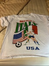 Vintage 1994 World Of Soccer Italy Flag Player World Cup Tee XL USA ROMA FOODS!!
