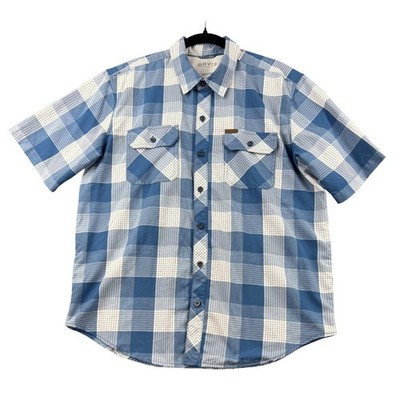 Orvis Mens Blue White Plaid Short Sleeve Button Down Shirt Mesh Back Large 3111
