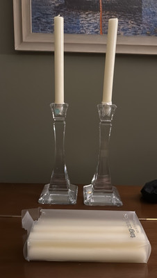 Tiffany & Co. Clear Crystal Square Taper 10in Candlesticks Pair, Freestanding