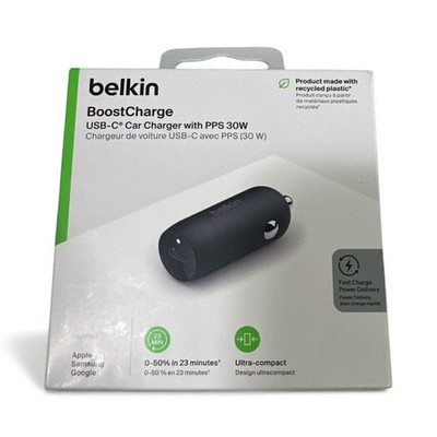 Belkin BoostCharge 30W Fast Car Charger, Compact Design with USB-C Power