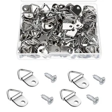 100Pcs D Rings Frame Hooks for Picture Hanging with Screws for Hard Walls New