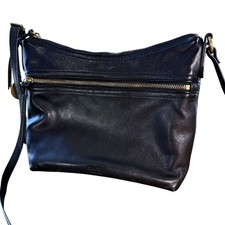 Margot New York Mary Scoop Double Zipper Black Leather Shoulder Bag EC Gold Acct