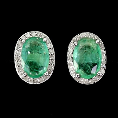 925 Sterling Silver Earrings Oval Emerald 6x4mm Diamond 48pcs Gemstone Jewelry