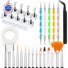 Nail Art Tools Set 15pcs 5pcs Brushes Dotting Pens Stand Holder Kit Dual-Ended