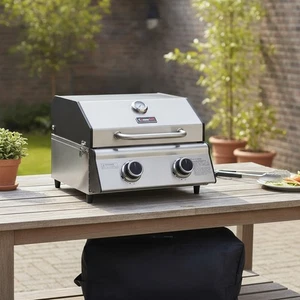 Stainless Steel 2 Burner Gas BBQ Portable Compact Grill Outdoor Camping