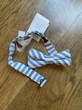 Crewcuts J Crew Boys Bowtie Blue White Striped Linen Clip On Adjustable L/XL