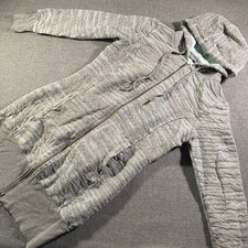 Prana Quilted Full Zip Hooded Carin Jacket Gray White Striped Athleisure Size S