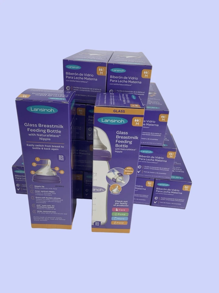 Box of 16 New, sealed Lansinoh Glass Baby Bottle 240ml 8OZ Medium flow  - Image 3 of 4