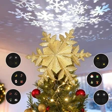 LED Christmas Tree Topper Projector Snowflake Christmas Tree 6 Modes Rotating US