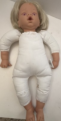 Lee Middleton Life like Baby Doll Creepy Doll Eerie Pink Eyes 17'' Some Stains