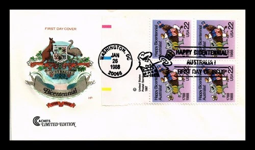 US COVER AUSTRALIA BICENTENNIAL FDC SCOTT 2370 BLOCK OF 4 COVER CRAFT CACHET