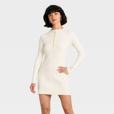 Women's Long Sleeve Mini A-Line Dress - Universal Thread Cream L