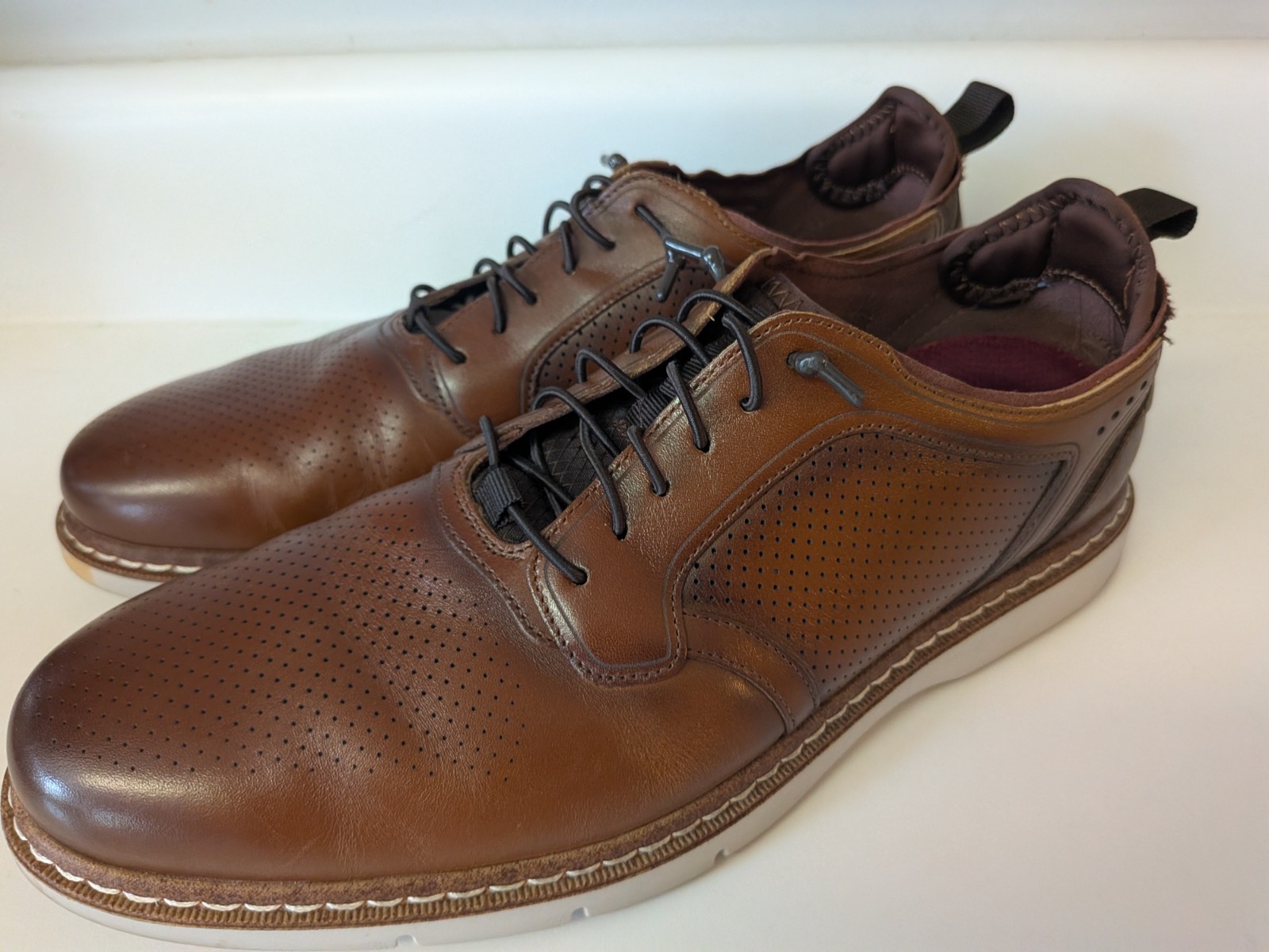 SAOLA Scarpe Stacy Adams Scanlon punta liscia elastico pizzo pelle marrone taglia 9