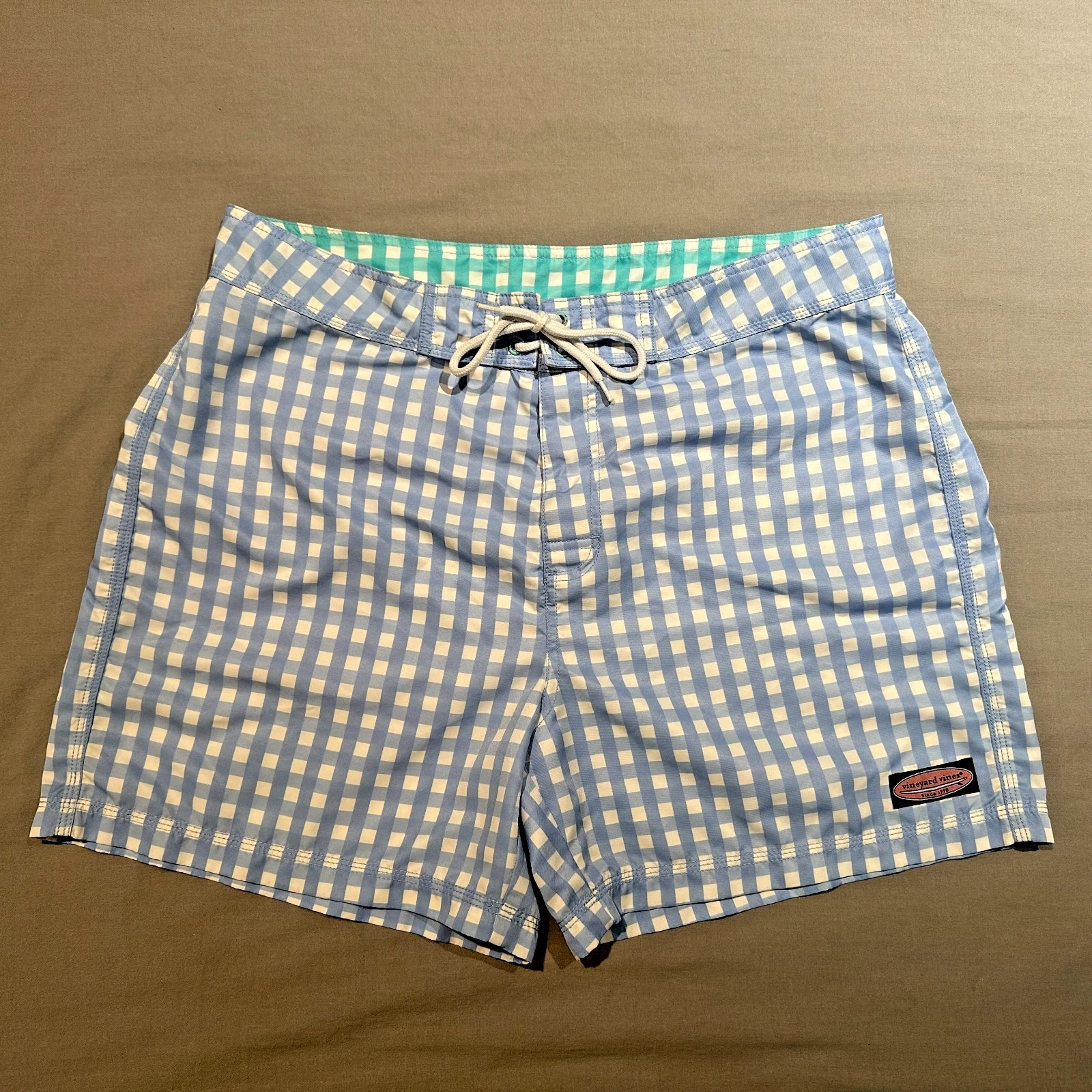 Vineyard Vines Checkered Board Shorts Blue White Green 34
