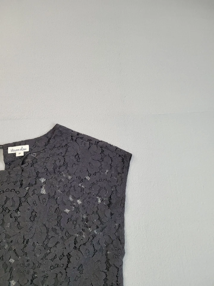 Blusa sin mangas Steven Alan para mujer Top P negra floral de encaje sin mangas cuello redondo Foto 3 de 4