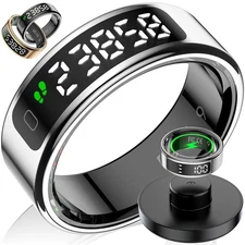 Smart Ring LED Display Fitness Tracker Health Sleep Heart Rate SpO2 Step iOS ...