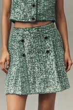 Anthropologie Maeve Sequin Tweed Mini Skirt Green L