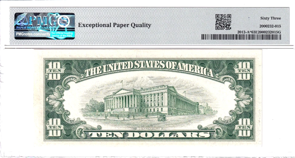 1950-B $10 Federal Reserve Note *STAR* Boston PMG CU 63EPQ #A07983556* - Image 2 of 2