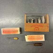 Vintage Nicholson Rotary Files Carbide Burr Bits In Wood Display