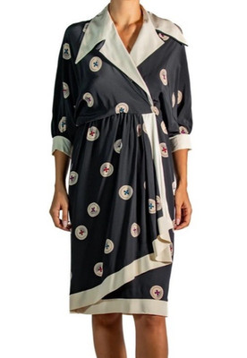 Vintage 1980s Chloé Karl Lagerfeld Black Silk Crepe Dress France
