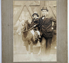 Antique Photo Man Standing With Child On Horse Or Pony ID'd