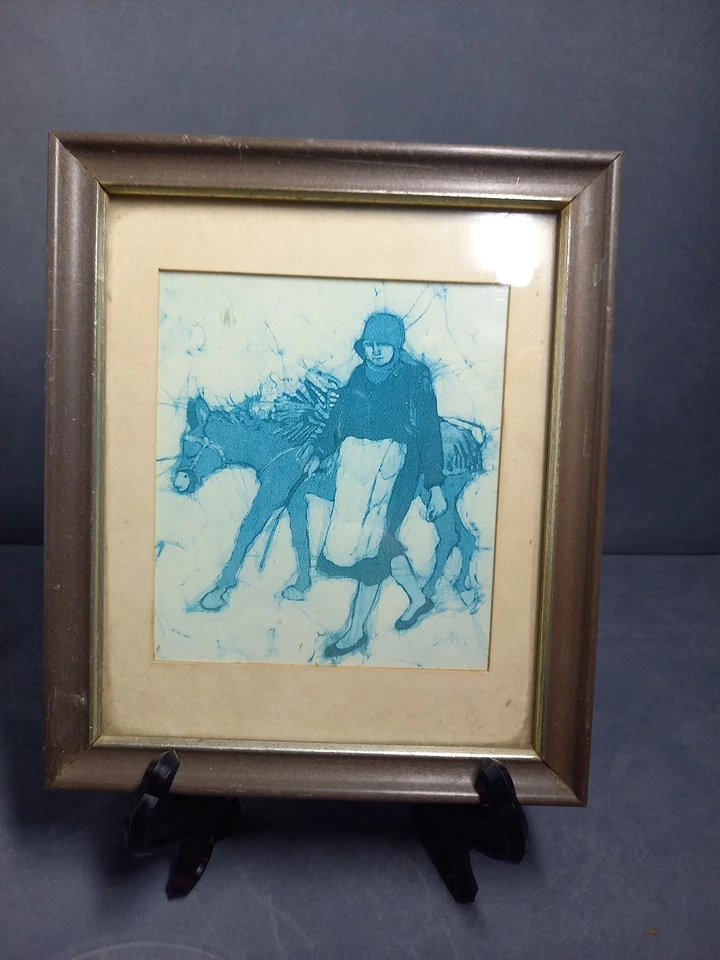 Vintage Art Peasant Women Crewe Batik 6.5in 4in Signed by Artist - Image 2 of 4