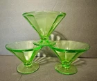 1930s Green Vaseline Uranium Depression Glass Sherbet Bowl UV Glow Set Of 3