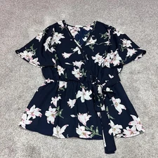 Sienna Sky Blouse Women’s Blue Pink Floral Short Sleeve Size Small