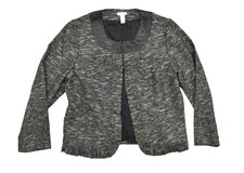 Chico's Women Size 2 Black White Tweed Knit Jacket Open Front Hook Eye Blazer