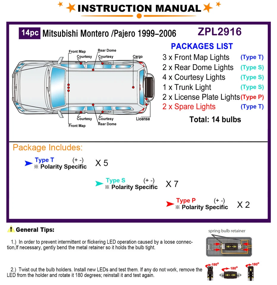 Kit de luces LED interiores para Mitsubishi Montero Pajero V60 1999-2006 Foto 2 de 4