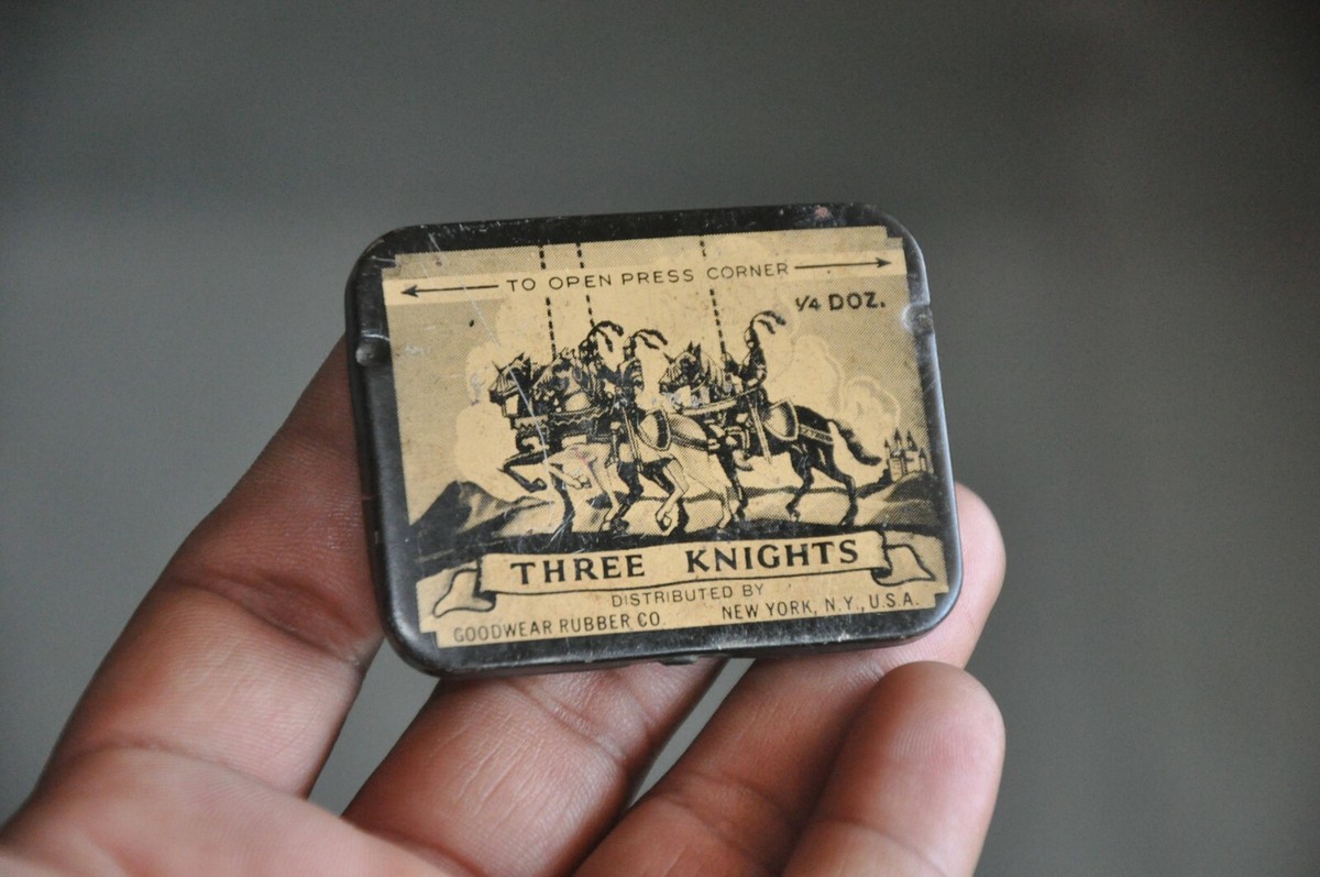 2 Pc Vintage Three Knights Brand Condom Ad Litho Tin Box 2 Pc Vintage Three Knights Brand Condom Ad Litho Tin Box